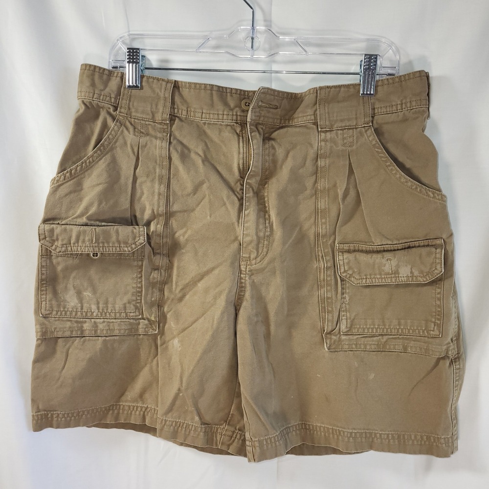 Cabelas 7-Pocket Hiker Shorts Mens 34 Khaki Tan‎ Cotton Canvas Cargo Utility